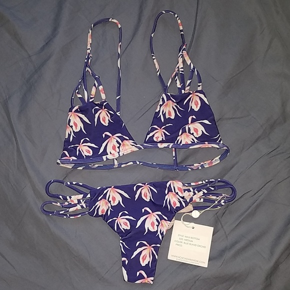 Acacia blue island orchid santorini maui bikini M - Picture 5 of 7